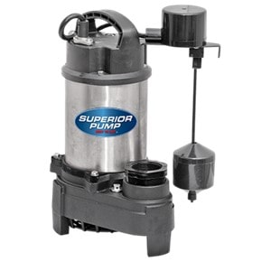 Superior Pumps 92151 1 HP Submersible Stainless Steel Housing Cast Iron Base Sump Pump with  Vertical Float Switch